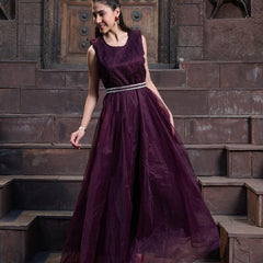 Stylum Women's Wine Solid & Embroidered Party Wear Satin Gown (GWWINENAYRA)