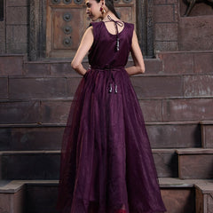 Stylum Women's Wine Solid & Embroidered Party Wear Satin Gown (GWWINENAYRA)