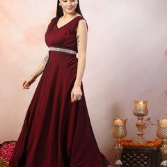 Stylum Women's Wine Solid Party Wear Satin Gown (GWWINERIWAZ)