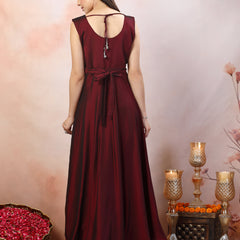 Stylum Women's Wine Solid Party Wear Satin Gown (GWWINERIWAZ)