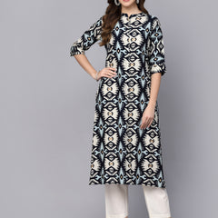 Stylum Women's Printed Rayon A-Line Kurta (INDOIKAT)
