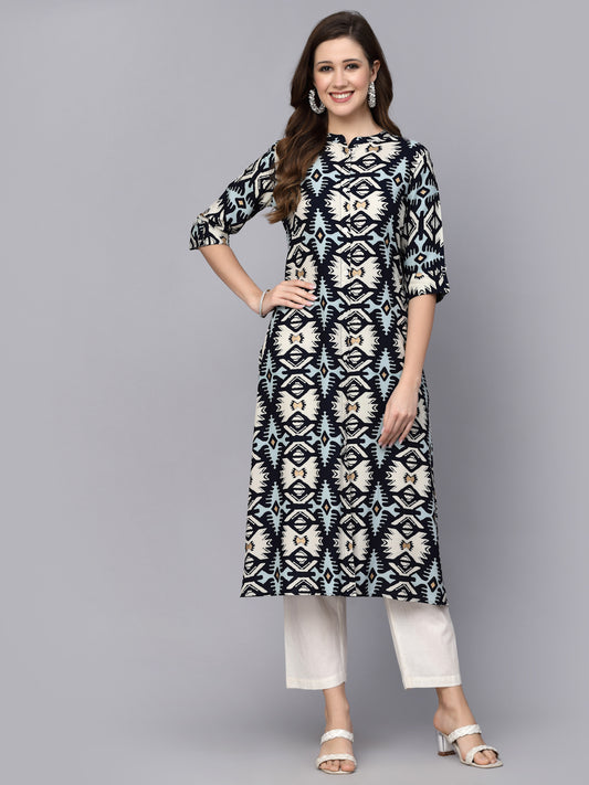 Stylum Women's Printed Rayon A-Line Kurta (INDOIKAT)