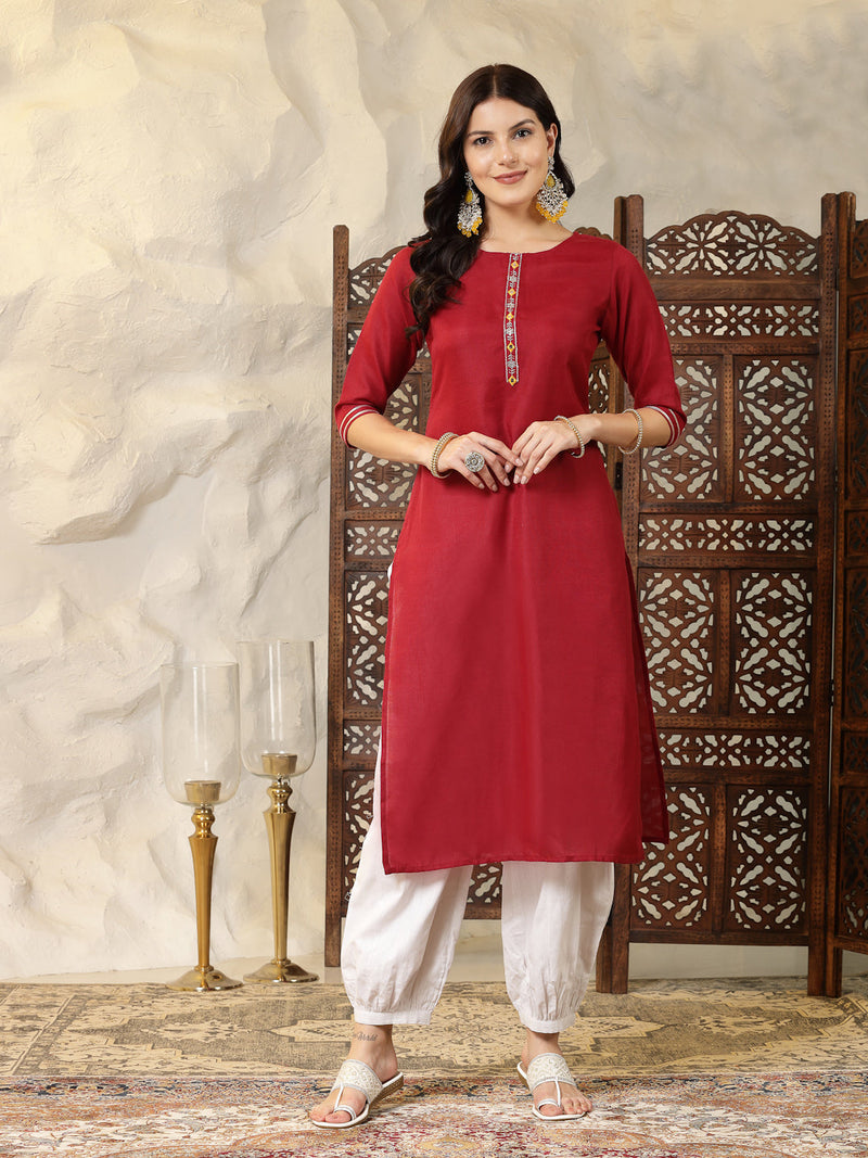 Stylum Women's Self Designed Cotton Blend Straight Kurta (ISABEL)