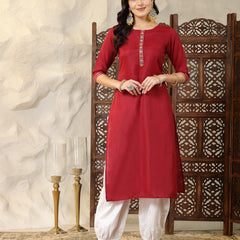 Stylum Women's Self Designed Cotton Blend Straight Kurta (ISABEL)