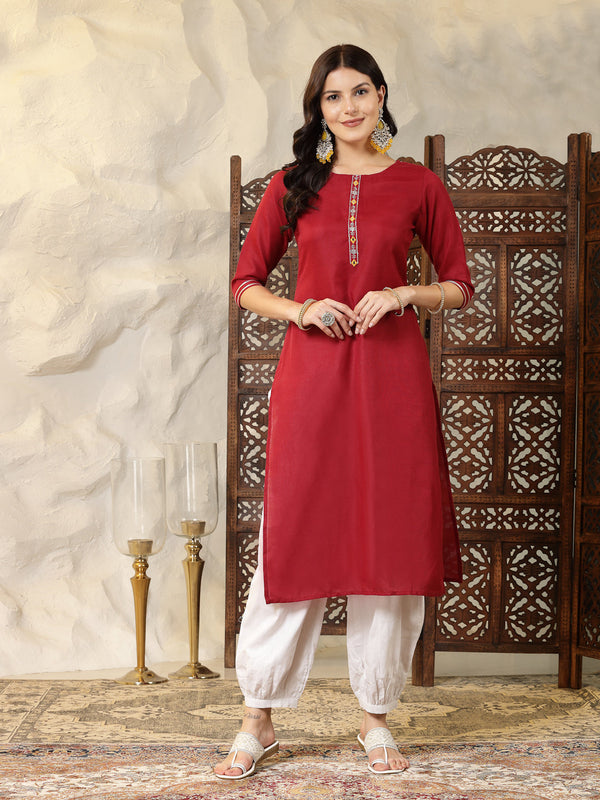 Stylum Women's Self Designed Cotton Blend Straight Kurta (ISABEL)