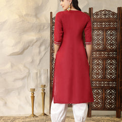 Stylum Women's Self Designed Cotton Blend Straight Kurta (ISABEL)