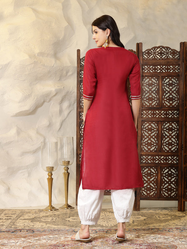 Stylum Women's Self Designed Cotton Blend Straight Kurta (ISABEL)