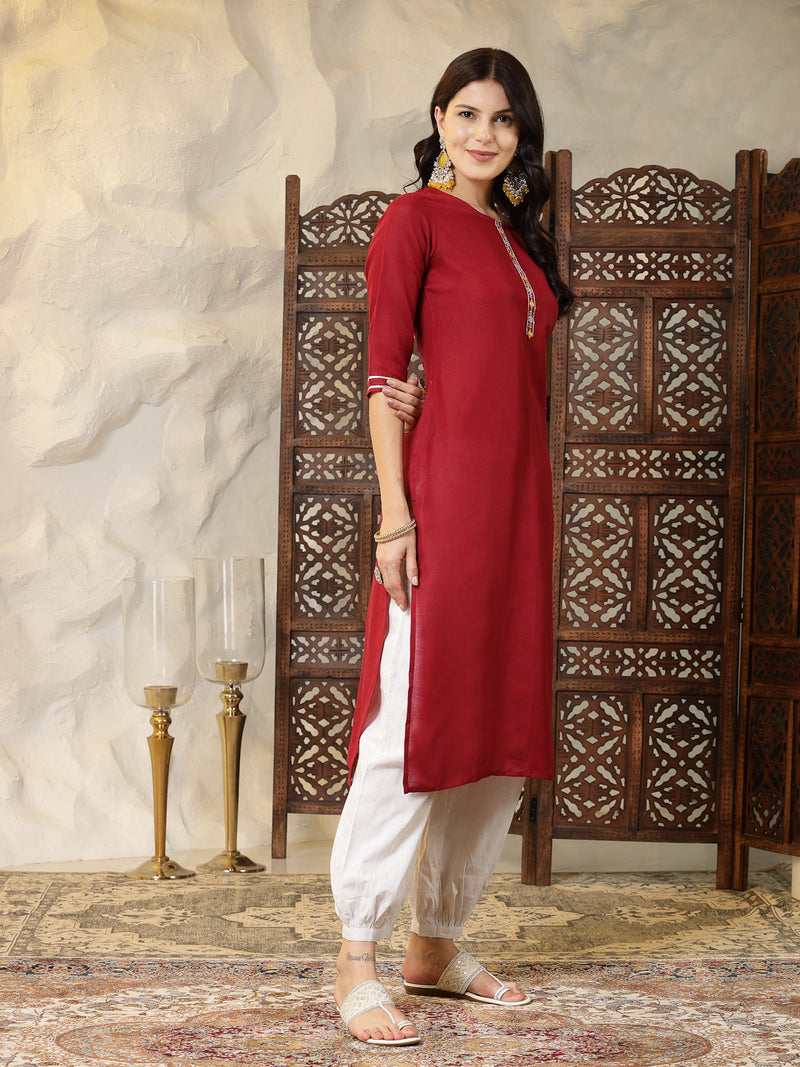 Stylum Women's Self Designed Cotton Blend Straight Kurta (ISABEL)