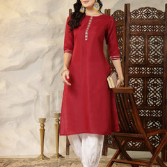 Stylum Women's Self Designed Cotton Blend Straight Kurta (ISABEL)