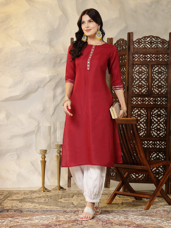 Stylum Women's Self Designed Cotton Blend Straight Kurta (ISABEL)