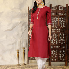 Stylum Women's Self Designed Cotton Blend Straight Kurta (ISABEL)