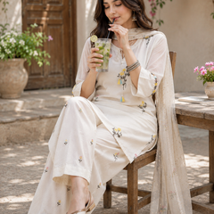 Women’s White Rayon Embroidered Kurta Palazzo Set with Chiffon Dupatta