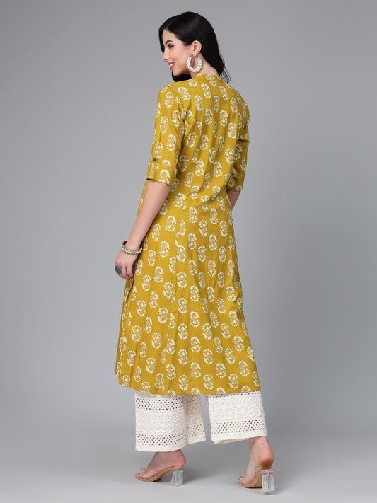  Floral Printed Rayon A-Line Kurta 