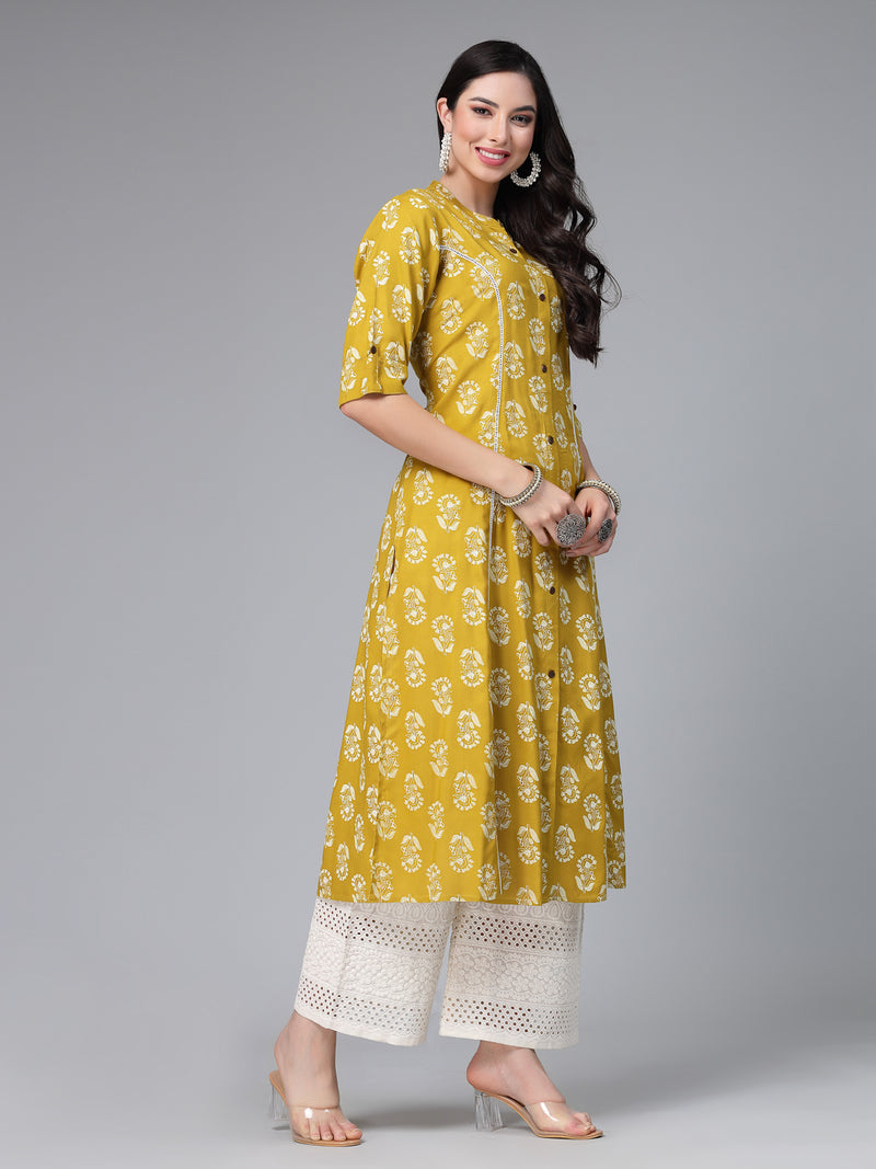 Floral Printed Rayon A-Line Kurta