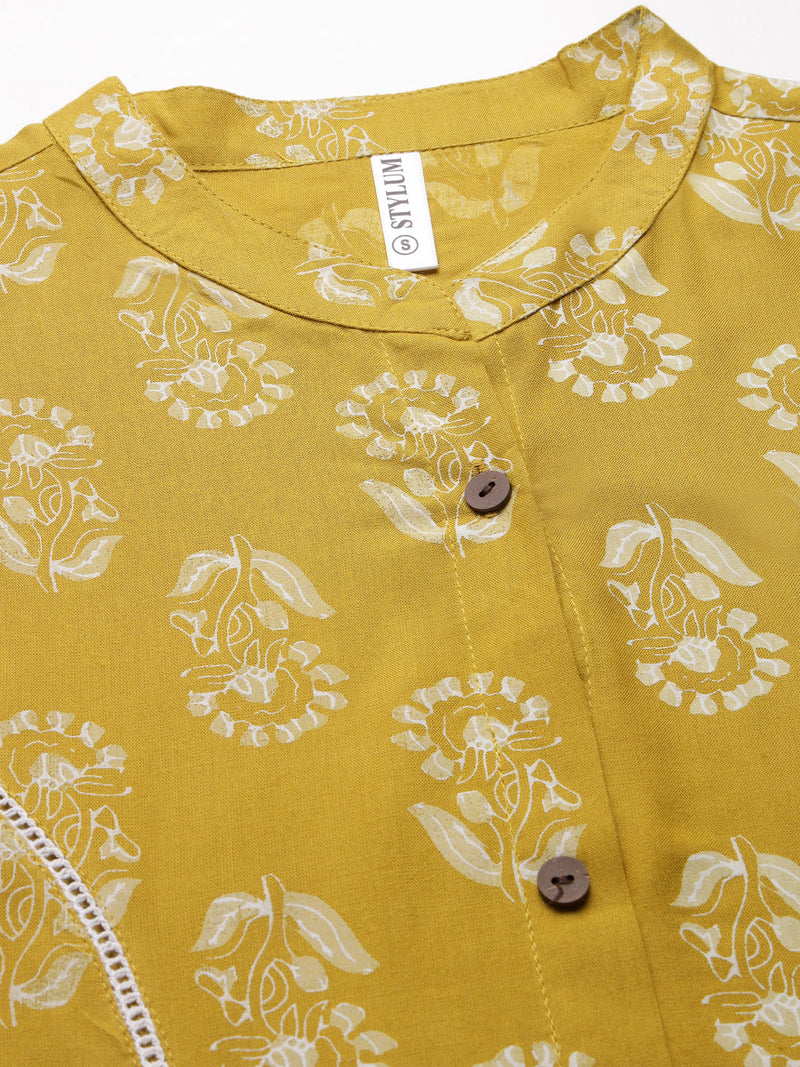 Floral Printed Rayon A-Line Kurta