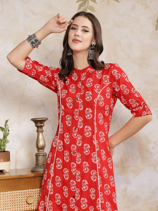 Stylum Women's Floral Printed Rayon A-Line Kurta (JOHNYRED)