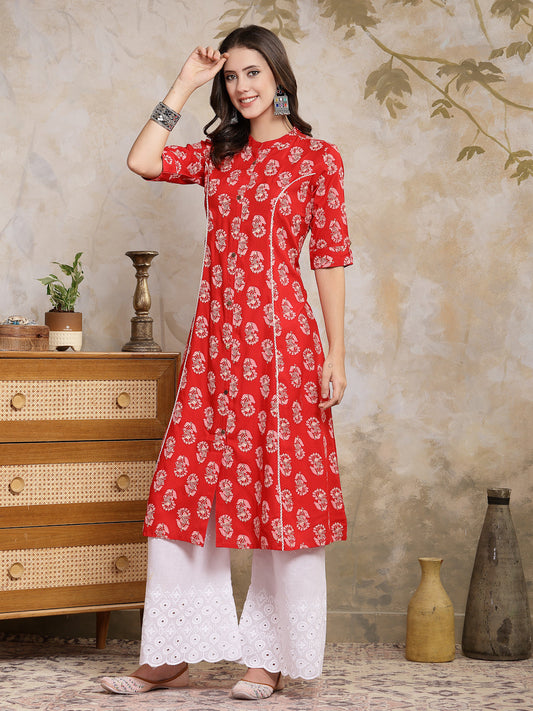 Stylum Women's Floral Printed Rayon A-Line Kurta (JOHNYRED)