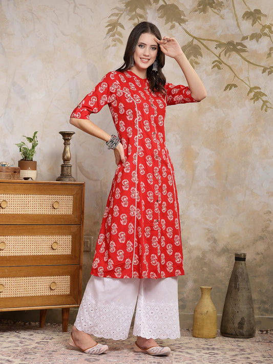 Stylum Women's Floral Printed Rayon A-Line Kurta (JOHNYRED)