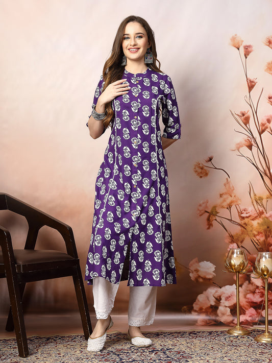 Stylum Women's Floral Printed Rayon A-Line Kurta