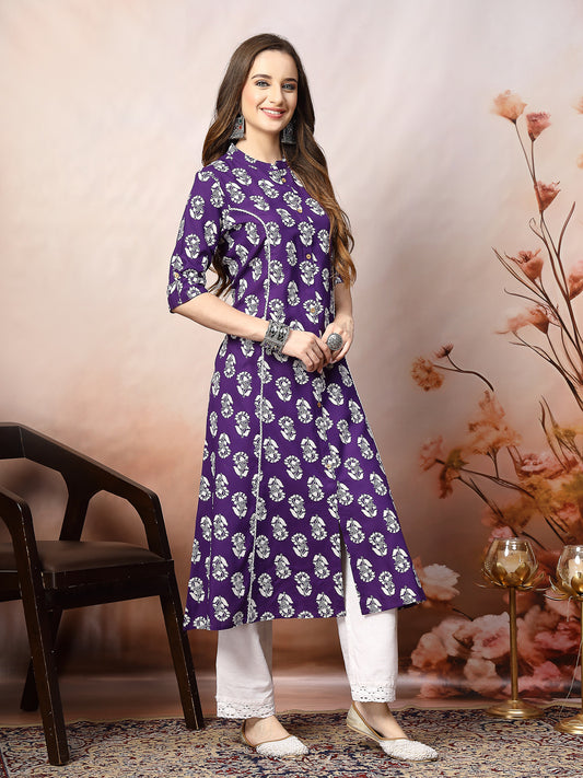 Stylum Women's Floral Printed Rayon A-Line Kurta