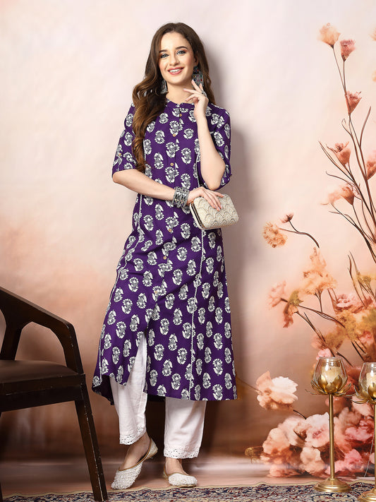 Stylum Women's Floral Printed Rayon A-Line Kurta