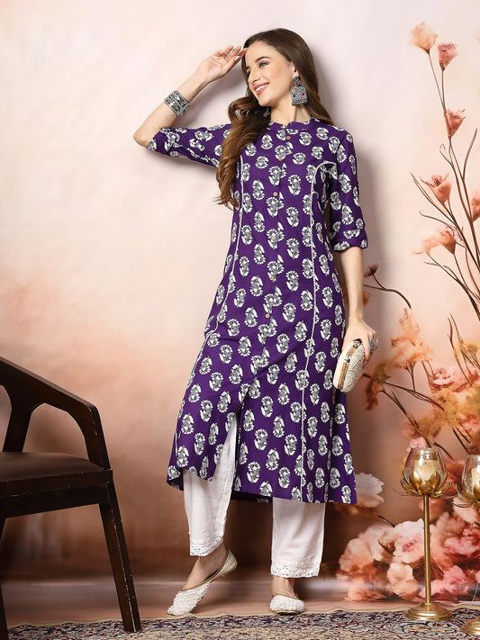 Stylum Women's Floral Printed Rayon A-Line Kurta