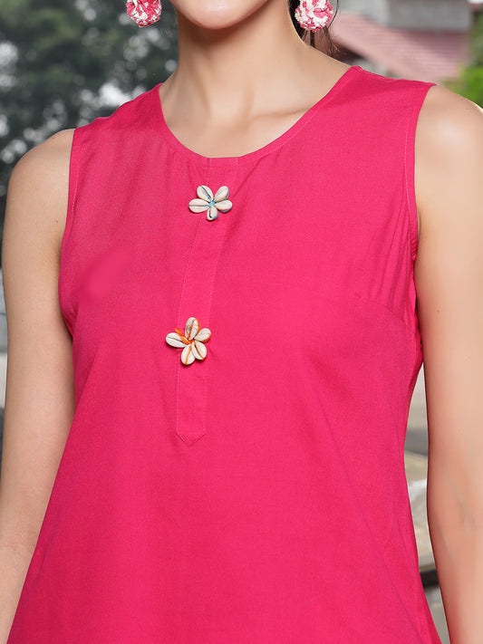 Stylum Women's Pink Solid & Embroidered Cotton A-Line Kurti Dhoti Pant with Jacket (JTDPINKROBIN)