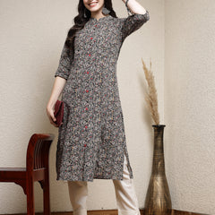 Stylum Women's Floral Printed Cotton A-Line Kurta (JUPITER)