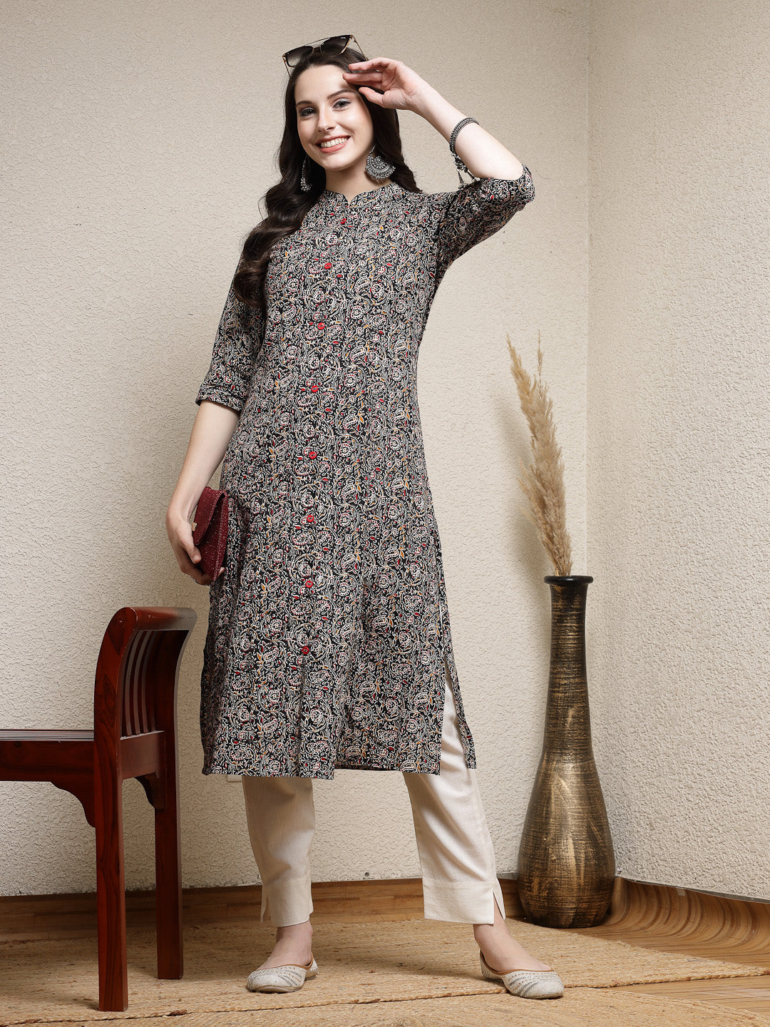 Stylum Women's Floral Printed Cotton A-Line Kurta (JUPITER)