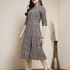 Stylum Women's Floral Printed Cotton A-Line Kurta (JUPITER)