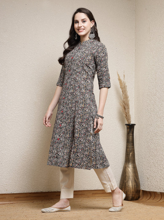 Stylum Women's Floral Printed Cotton A-Line Kurta (JUPITER)