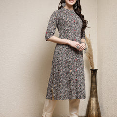 Stylum Women's Floral Printed Cotton A-Line Kurta (JUPITER)