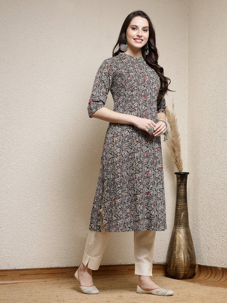Stylum Women's Floral Printed Cotton A-Line Kurta (JUPITER)
