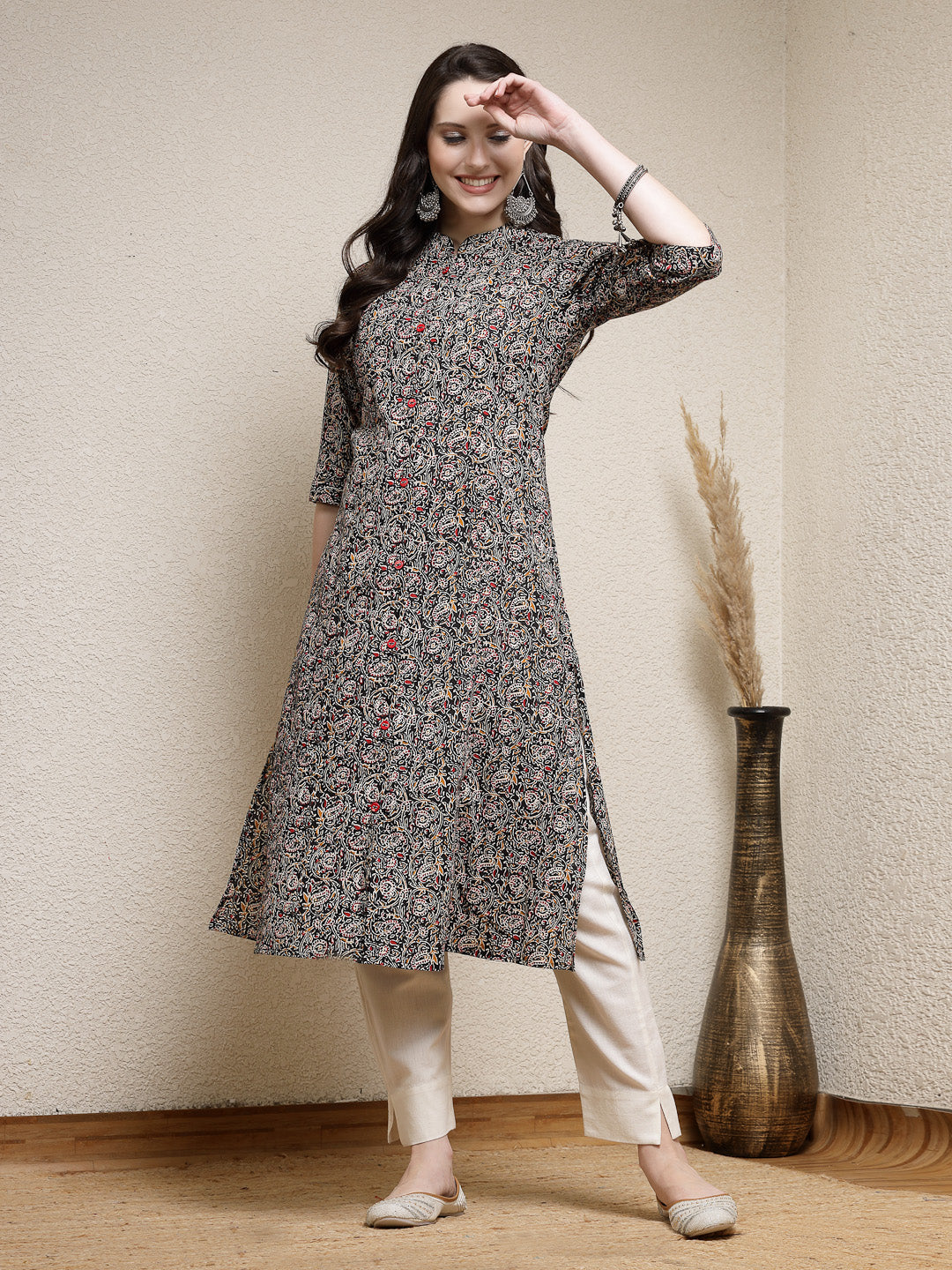 Stylum Women's Floral Printed Cotton A-Line Kurta (JUPITER)