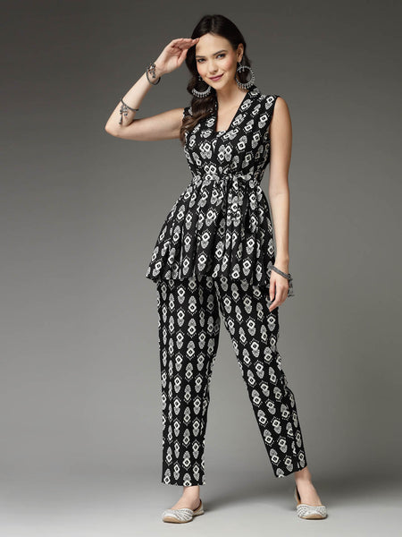 Stylum Women's Printed Rayon Co-Ord set (KASHIBLACK)