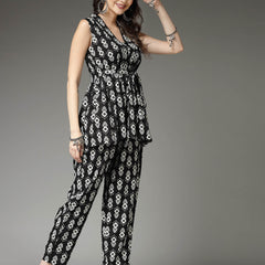 Stylum Women's Printed Rayon Co-Ord set (KASHIBLACK)