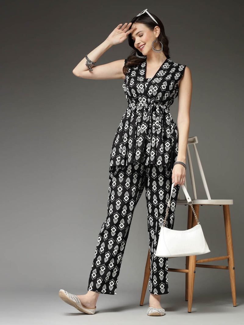 Stylum Women's Printed Rayon Co-Ord set (KASHIBLACK)