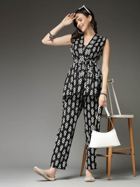 Stylum Women's Printed Rayon Co-Ord set (KASHIBLACK)