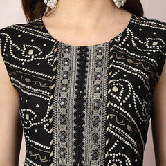 Stylum Women's Black Bandhani Printed & Embroidered Rayon A-Line Kurta Dupatta Set (KDBLACKBANGO)