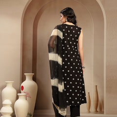 Stylum Women's Black Floral Printed & Embroidered Rayon A-Line Kurta With Dupatta (KDBLACKRASNA)