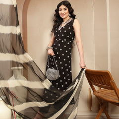 Stylum Women's Black Floral Printed & Embroidered Rayon A-Line Kurta With Dupatta (KDBLACKRASNA)