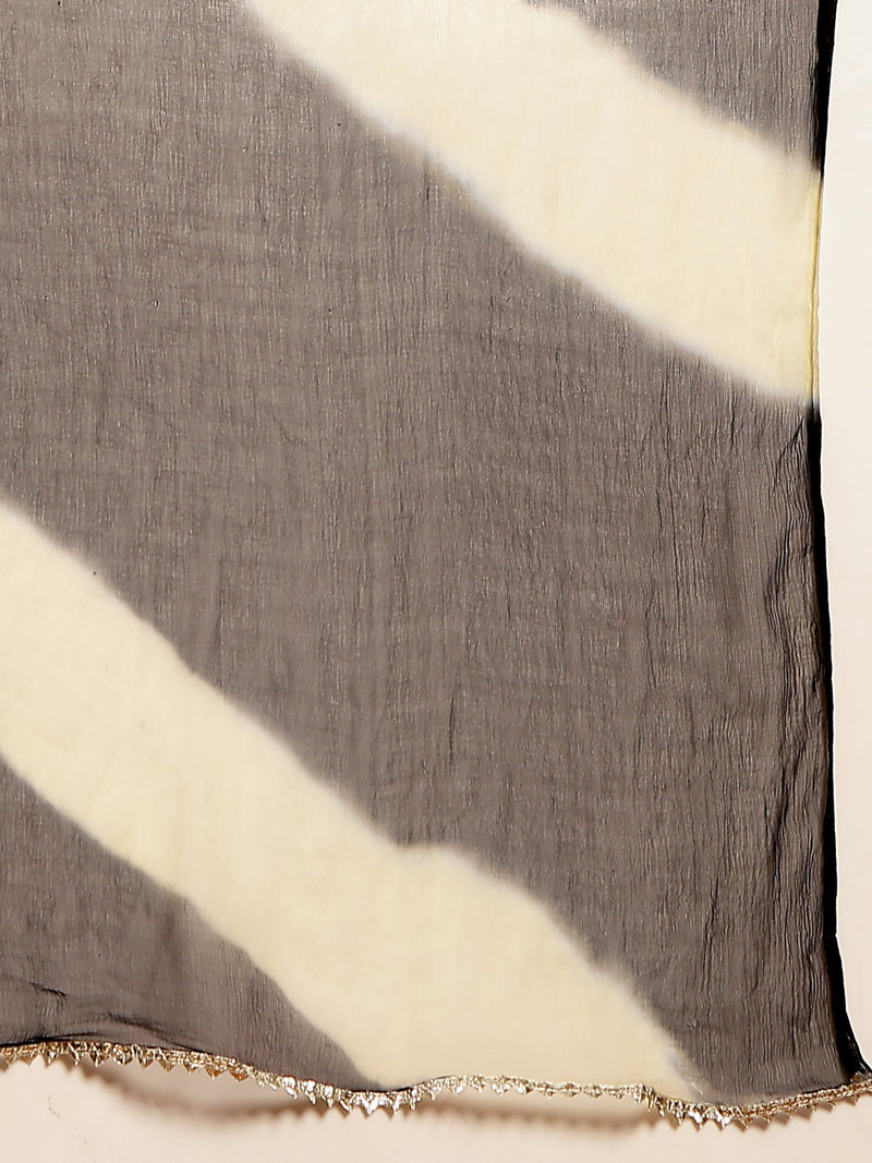 Stylum Women's Black Floral Printed & Embroidered Rayon A-Line Kurta With Dupatta (KDBLACKRASNA)