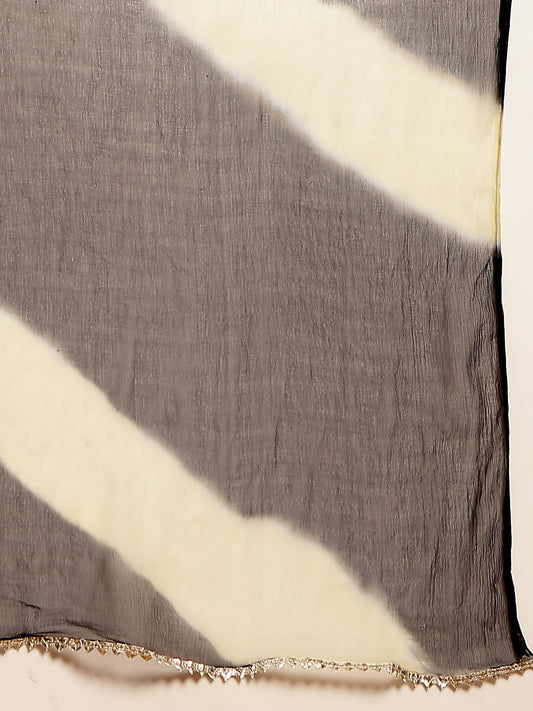 Stylum Women's Black Floral Printed & Embroidered Rayon A-Line Kurta With Dupatta (KDBLACKRASNA)