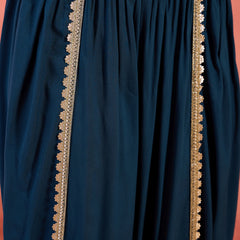 Stylum Women's Blue Solid & Embroidered Rayon A-Line Kurti with Dhoti Pant (KDBLUEROM)