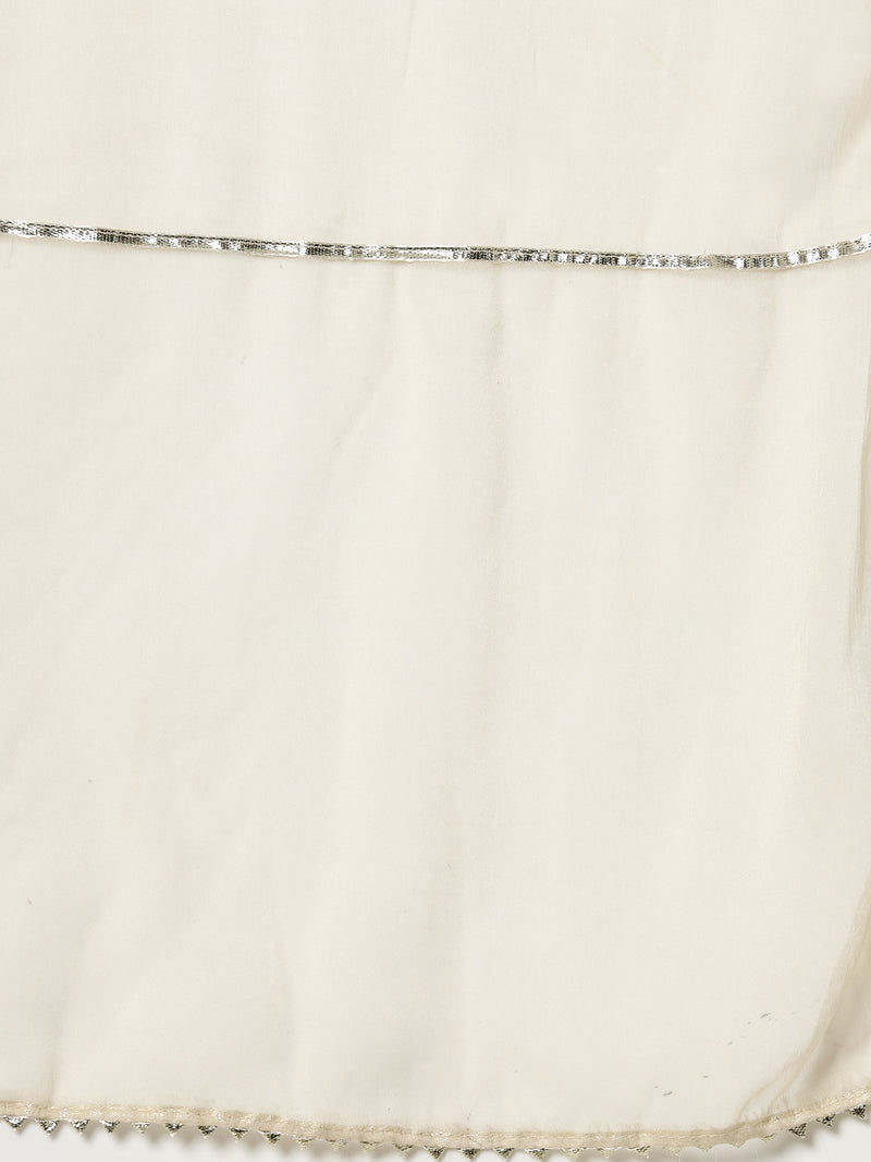 Stylum Women's Embroidered & Embellished Rayon Pleated Kurti with Dhoti Pant & Dupatta (KPDCREAMCRUSH)