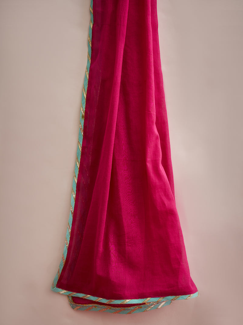 Stylum Women's Pink Solid & Embroidered Rayon A-Line Kurti Dhoti Pant With Dupatta (KDDPINKCHAHAT)