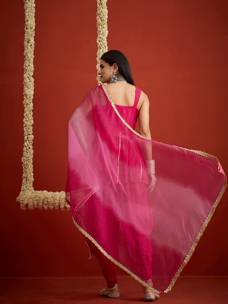 Stylum Women's Pink Solid & Embroidered Rayon A-Line Kurti Dhoti Pant With Dupatta (KDDPINKNIGRAM)