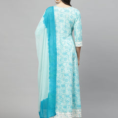 Stylum Women's Printed Cotton Anarkali Kurta with Dupatta (KDGEET)