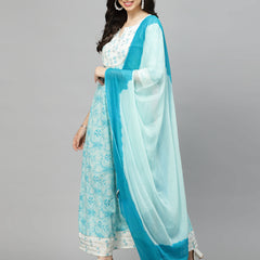 Stylum Women's Printed Cotton Anarkali Kurta with Dupatta (KDGEET)