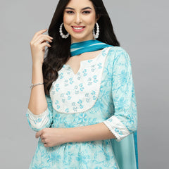 Stylum Women's Printed Cotton Anarkali Kurta with Dupatta (KDGEET)